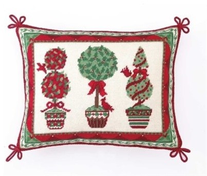 Peking Handicraft, Inc. Peking Handicraft Christmas Trim A Tree Green Needlepoint Pillow ...