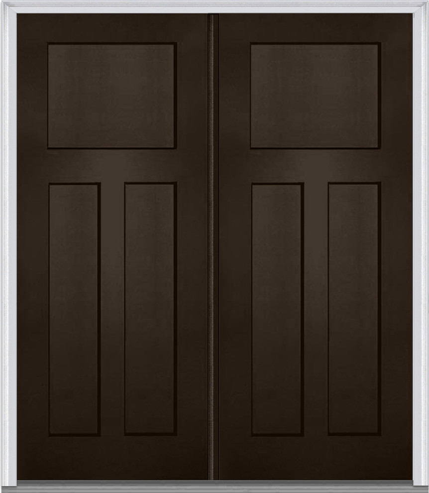 3 Panel Shaker Fiberglass Brown Double Door - Contemporary - Front ...