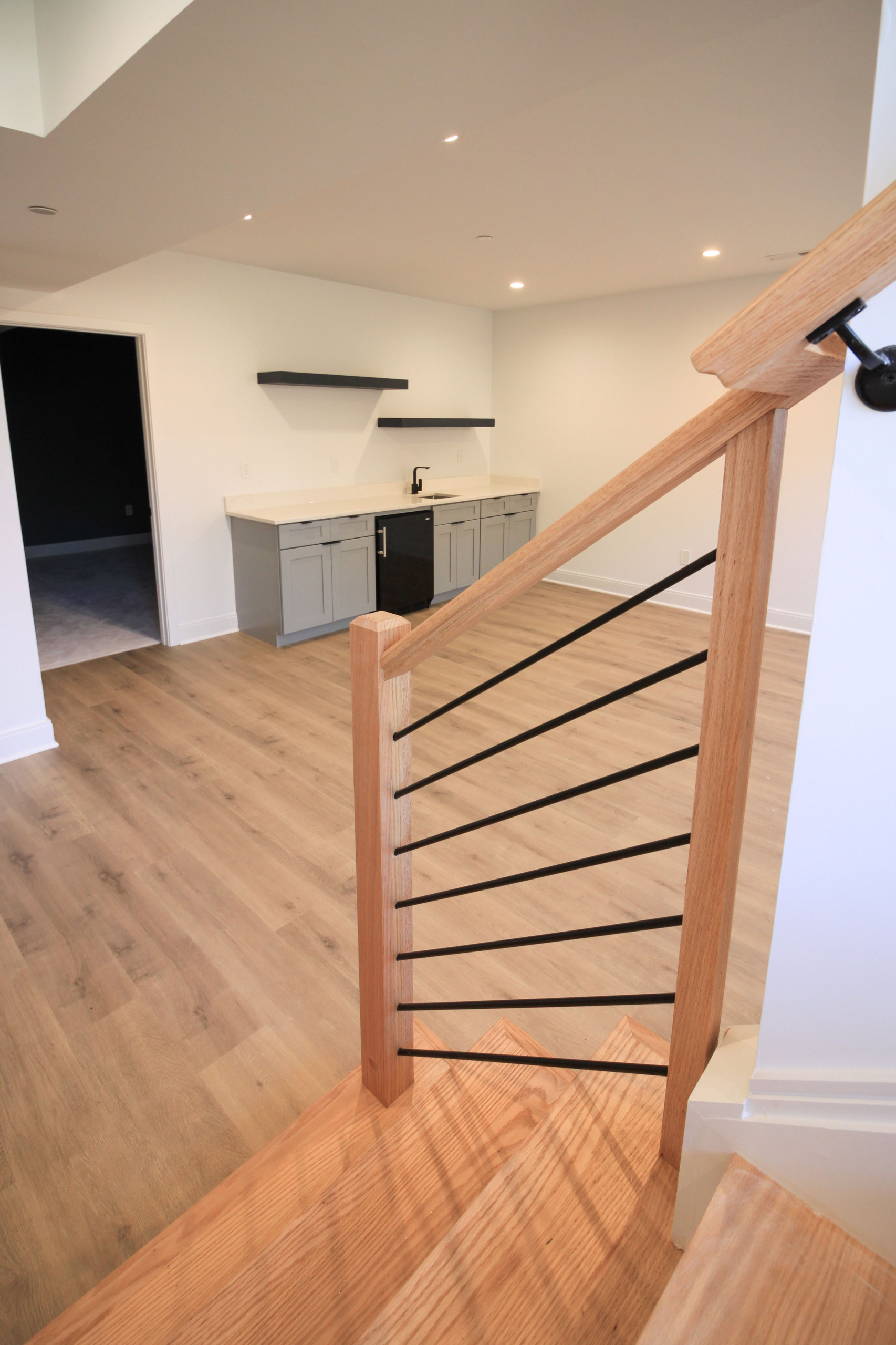 94_Neutral Color Floating Staircase with Metal Balusters, Bethesda MD 20817