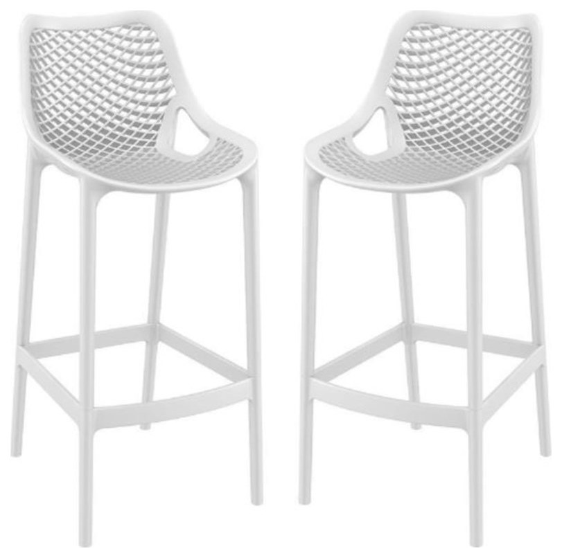 Home Square Polypropylene Patio Bar Stool in White Set of 2