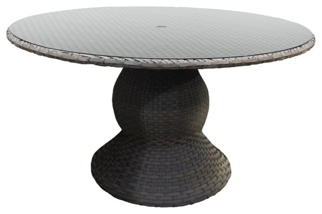 Tkc Oasis 60 Round Glass Top Patio Dining Table In Gray Stone