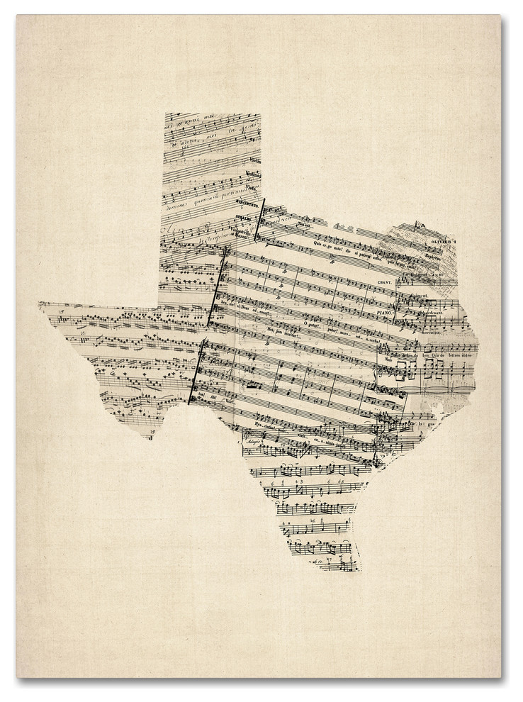 Old Sheet Music Map Of Texas Canvas Art By Michael Tompsett Traditional Prints And Posters By Trademark Global