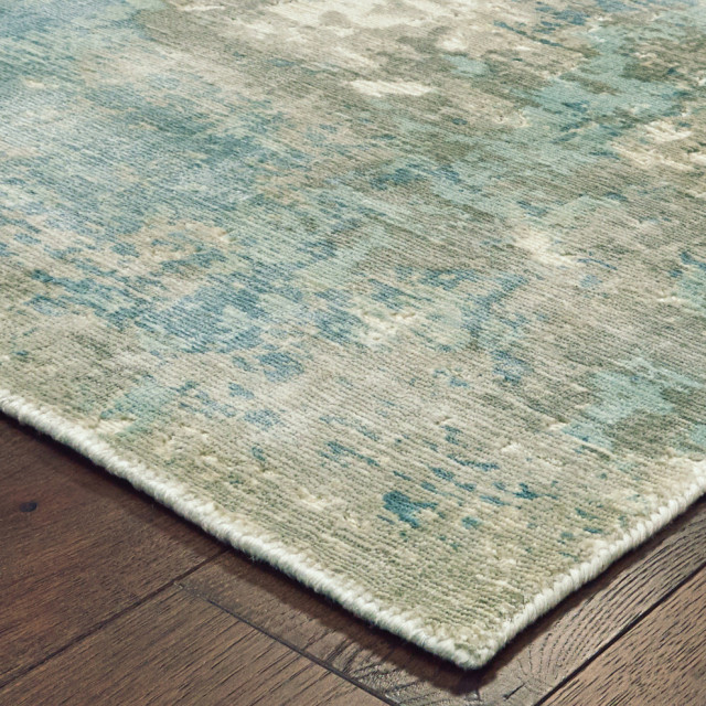 Florian Handloomed Distressed Abstract Blue/Gray Area Rug, 6' x 9