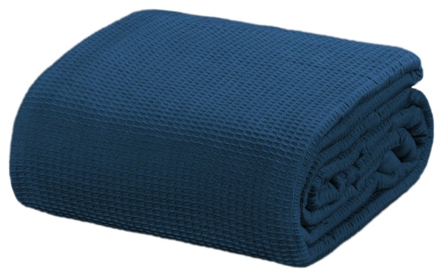 Crover Collection All Season Thermal Waffle Cotton Blanket, Deep Blue, King