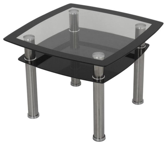 AVF Transitional Steel and Glass End Table in Black and Chrome ...
