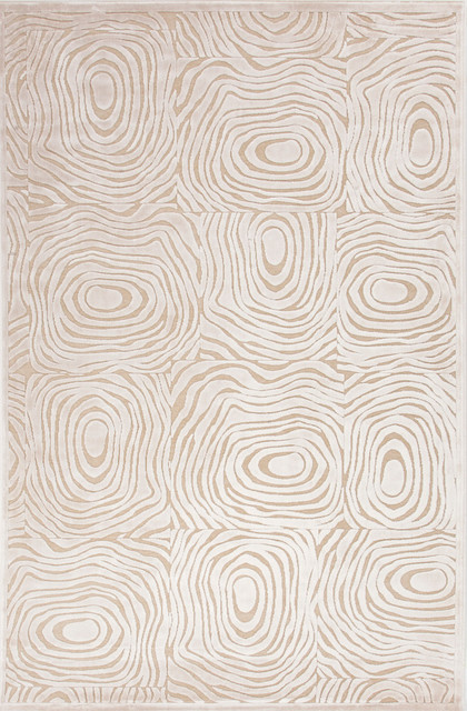 Modern Abstract Pattern Ivory /White Viscose/Chenille Rug - FB02, 7.6x9.6