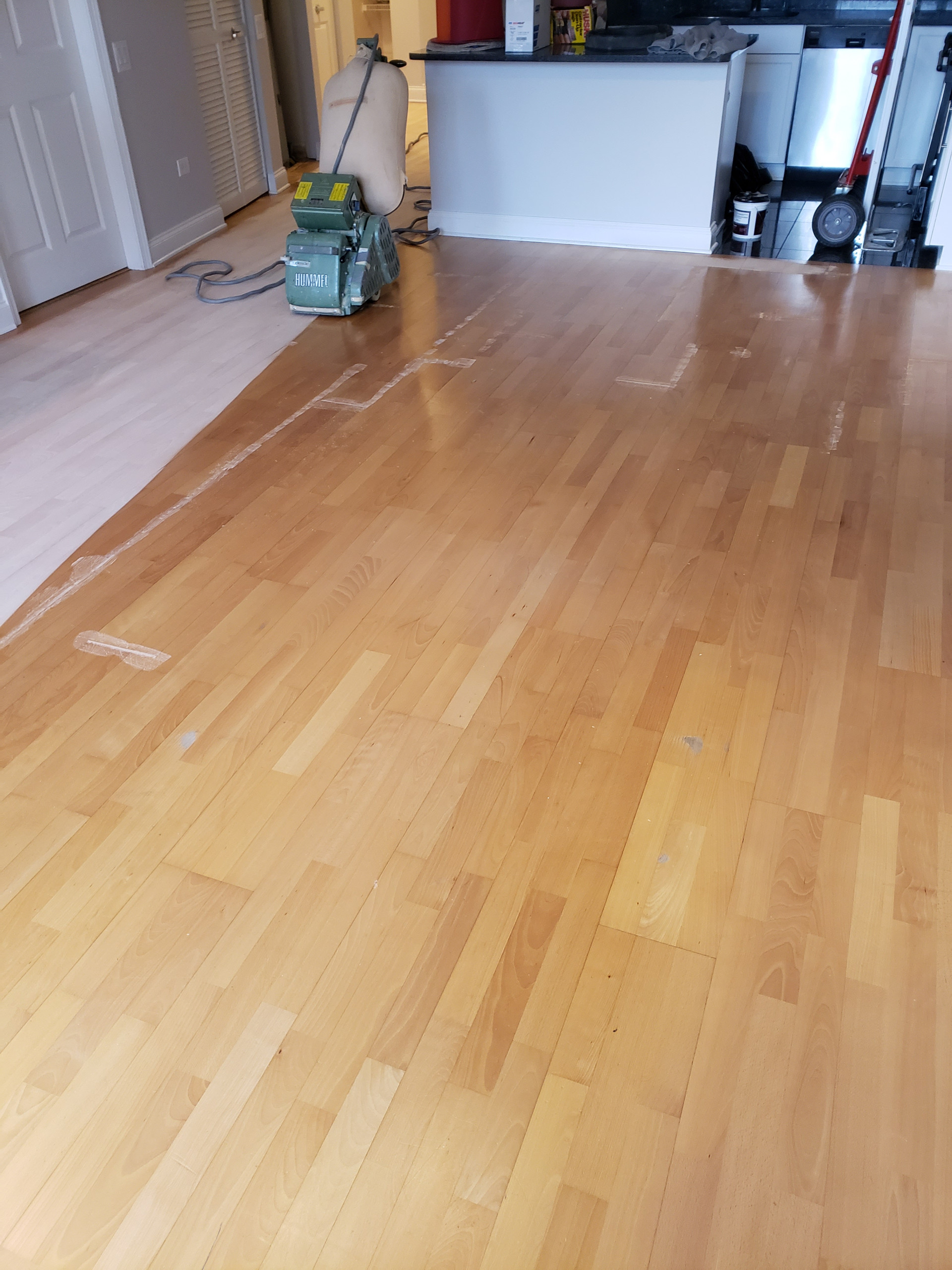 Chicago,  Kahrs Engineered flooring refinished,Dark Walnut stain ,Bona Traffic f