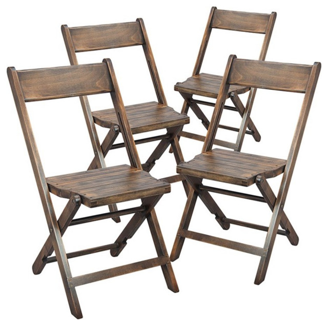 Slatted Wood Folding Special Event Chair Antique Black, Set of 4