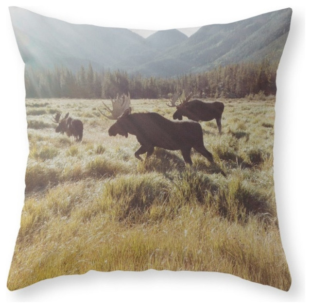 Society6 Three Meadow Moose, Throw Pillow - Rustic - Decorative Pillows - by Society6