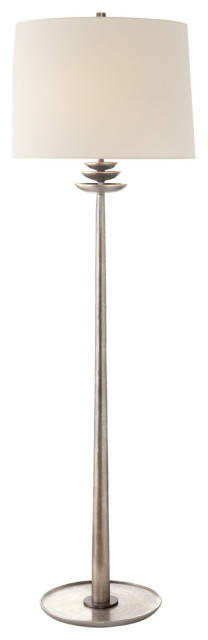Beaumont Floor Lamp in Burnished Silver Leaf with Linen Shade