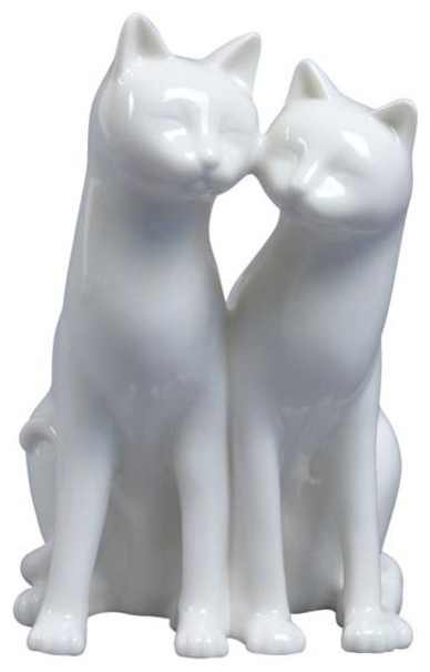 6.25 Inch All white Glazed Porcelain Sitting Cats Knead Each Other