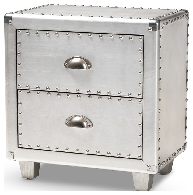 Baxton Studio Davet French Industrial Silver Metal 2 Drawer