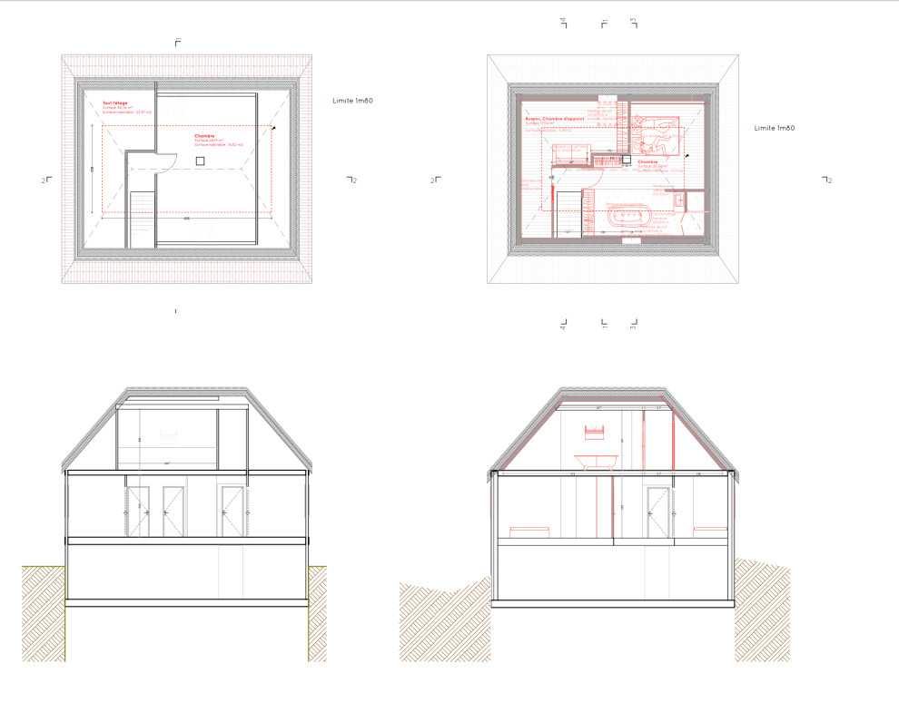 Maison T Plan existant et plan projeté