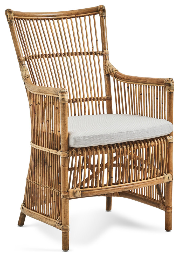 Davinci Rattan Armchair, Antique, Sunbrella Sailcloth Seagull Cushion
