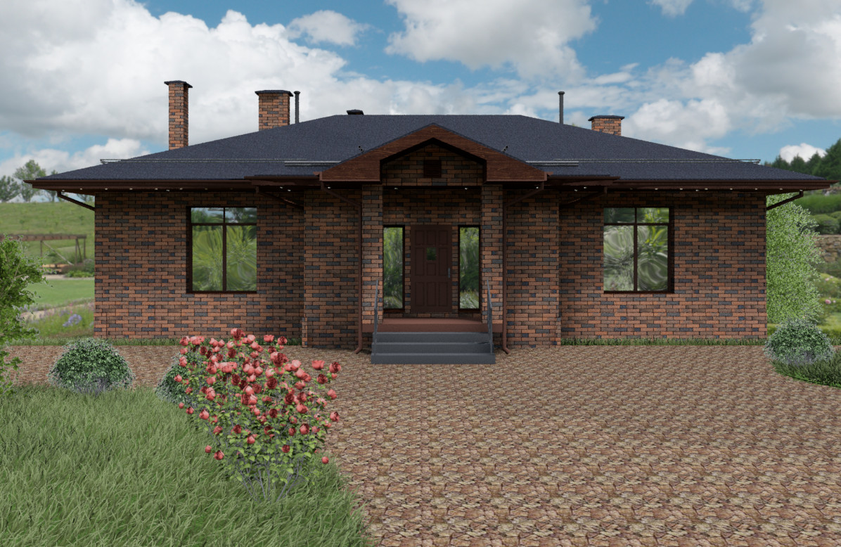 Проект кирпичного дома с цокольным этажом из монолитного ж/б, 400 м2