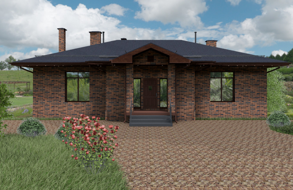 Проект кирпичного дома с цокольным этажом из монолитного ж/б, 400 м2