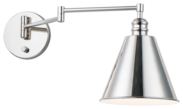 12220PN Library 1-Light Wall Sconce Horizontal Swing Arm in Polished Nickel