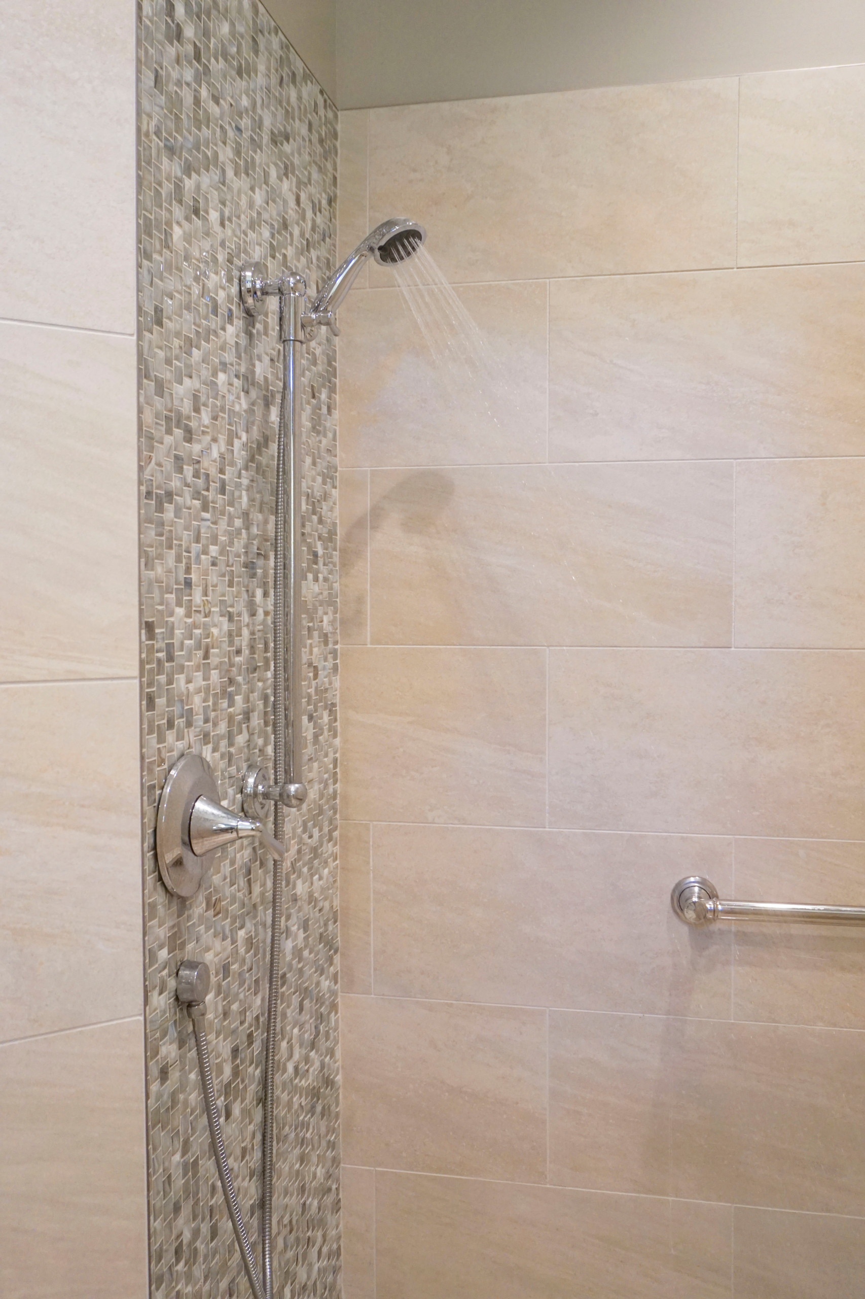 Beautiful accent tile with shower head