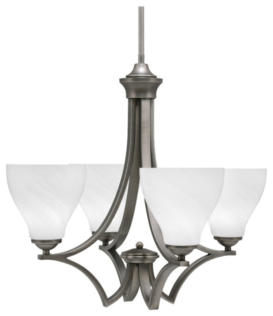 Zilo Uplight, 4 Light, Chandelier, Graphite Finish With 6.25" White Marble Glass