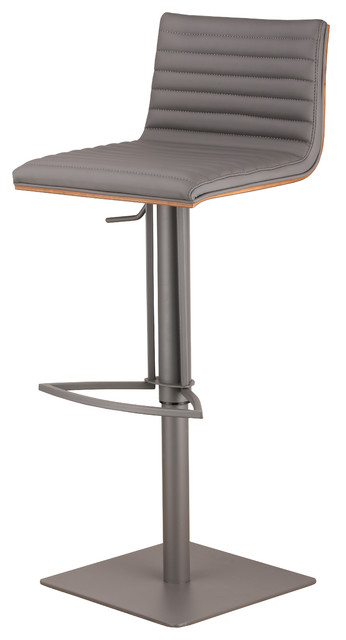 Cafe Adjustable PU Bar Stool With Walnut Back - Contemporary - Bar ... - Cafe Adjustable PU Bar Stool With Walnut Back, Gray, Gray Metal  contemporary-bar