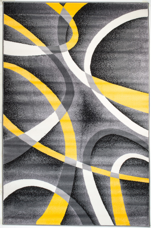 Summit- Gray Abstract Area Rug With Yellow and White Lines, Design, H21, 2'x3'