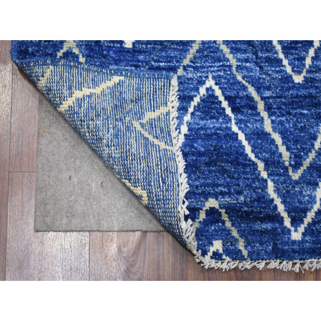 Navy Blue, Hand Knotted, Soft and Shiny Wool, Moroccan Berber Rug, 3'10"x5'9"