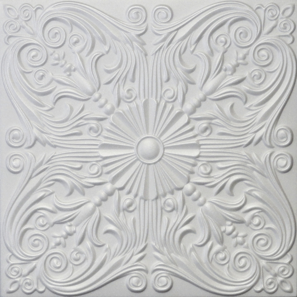 20"x20" Styrofoam Glue Up Ceiling Tiles, R39W Plain White Traditional