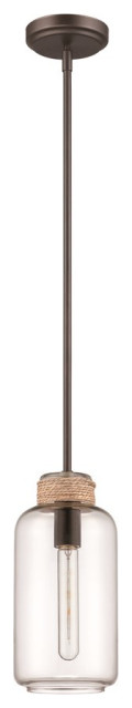 Craftmade 1 Light Mini Rod Pendant, Espresso With Rope Accent