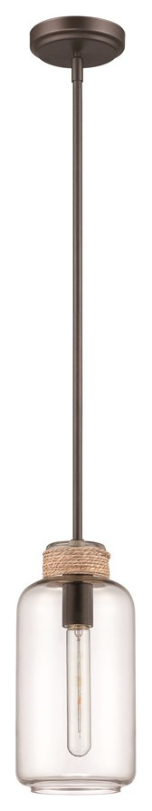 Craftmade 1 Light Mini Rod Pendant, Espresso With Rope Accent