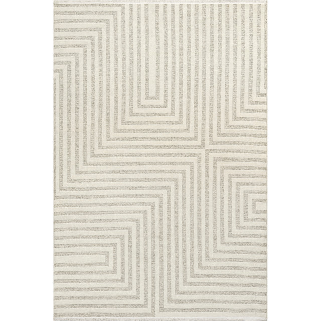 Arvin Olano x RugsUSA Nicolai Graphic Fringed Reversible Rug, 2'6"x8' Contemporary Hall And