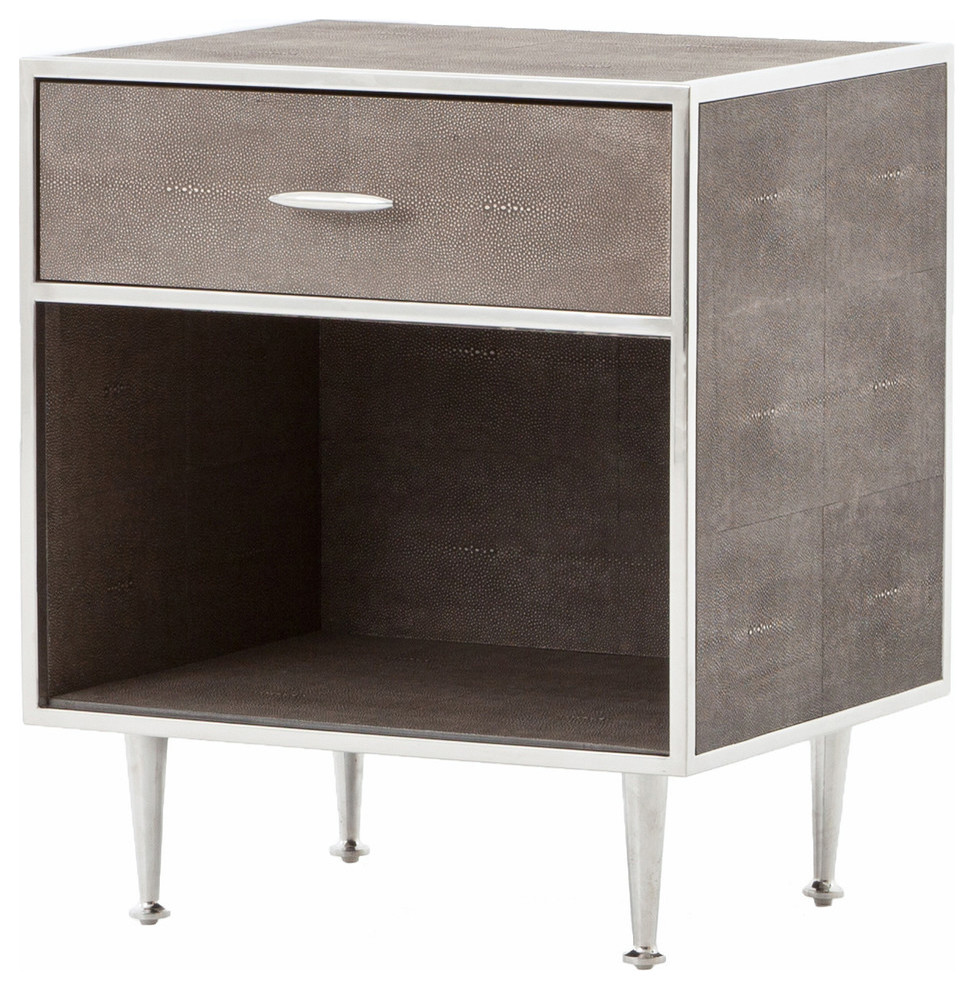 Bentley Faux Shagreen Bedside Table, Stainless Steel