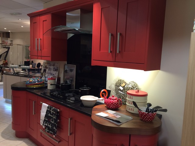 Red Painted traditional-kitchen