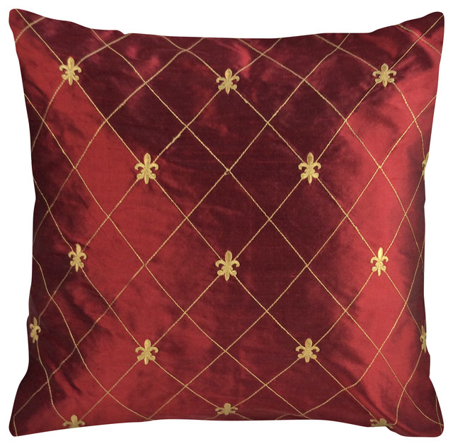 Fleur De Lis Throw Pillow Red And Gold 18 X18 Mediterranean