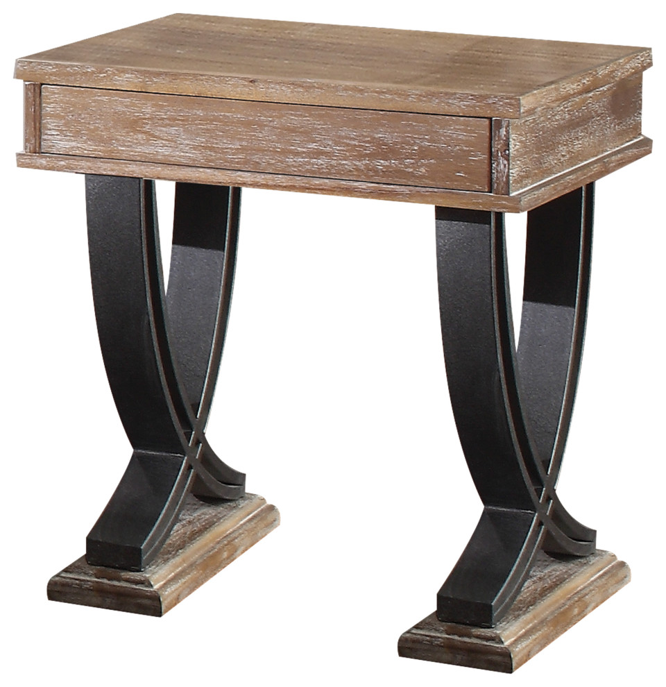 20" X 22" X 25" Antique Oak Black Wood Metal End Table Farmhouse Side Tables And End Tables