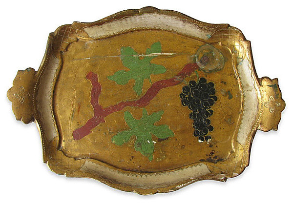 Consigned - Vintage Italian Florentine Tray with Wine Motif