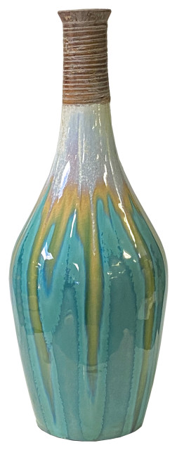 Round Shape Handmade Ceramic Turquoise Bamboo Decor Vase Hws2536