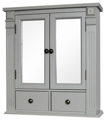 Grey Mirrored Bathroom Cabinet with Drawer Storage - Traditional