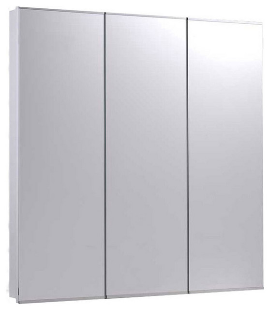 Tri-View Medicine Cabinet, 30"x36", Stainless Steel Trim, Partially Recessed