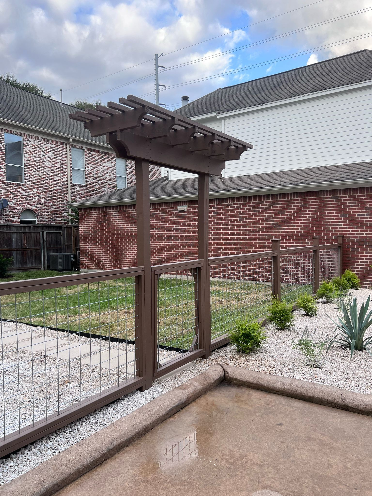 Beautiful stamped concrete patio with Pergola Cover on Haddon st!