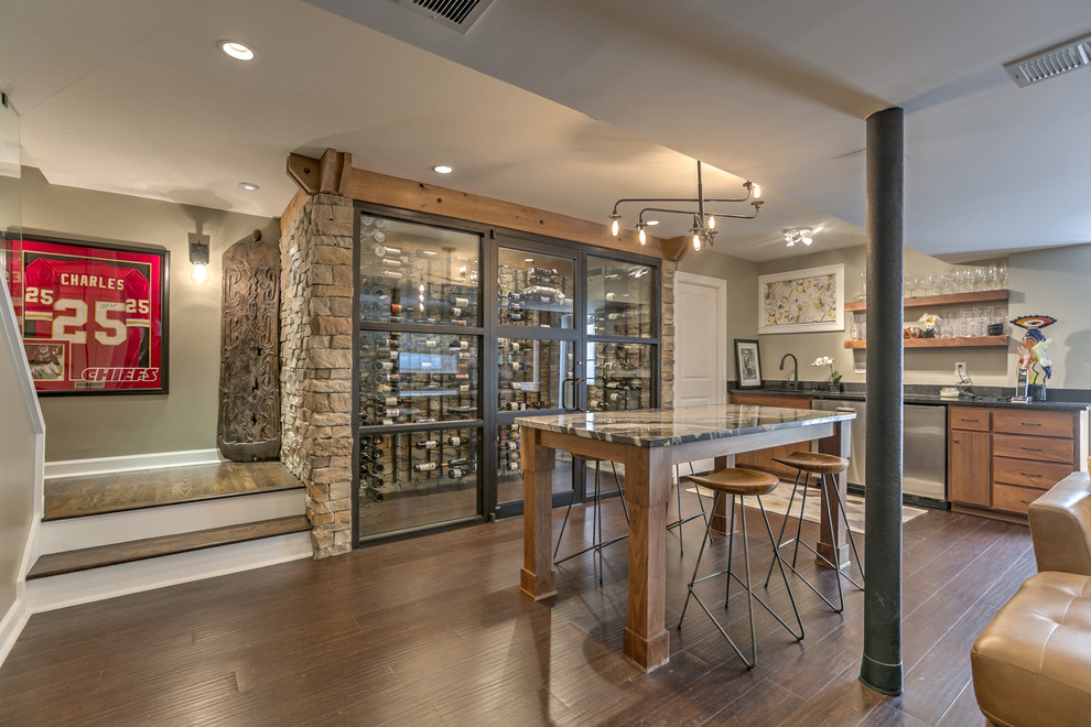 This is an example of a modern wine cellar in Omaha.