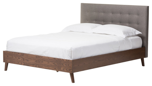Alinia Retro Fabric Upholstered Walnut Wood Platform Bed Alinia Retro Fabric Upholstered Walnut Wood Platform Bed Gray Full