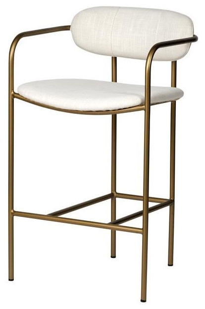 Mercana Parker 26.5" Seat Height Cream Upholstered Seat Gold Metal Base Stool