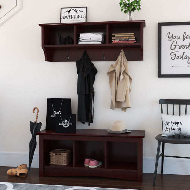 Owensville Rustic Solid Wood Entryway Hall Tree Bench with Storage.