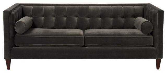 Jack 84 Modern Tuxedo Tufted Sofa, Grey Leather Tufted Sofa