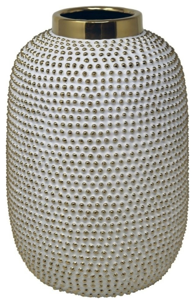 Sagebrook Home  Spiked White/Gold Vase 14.75"