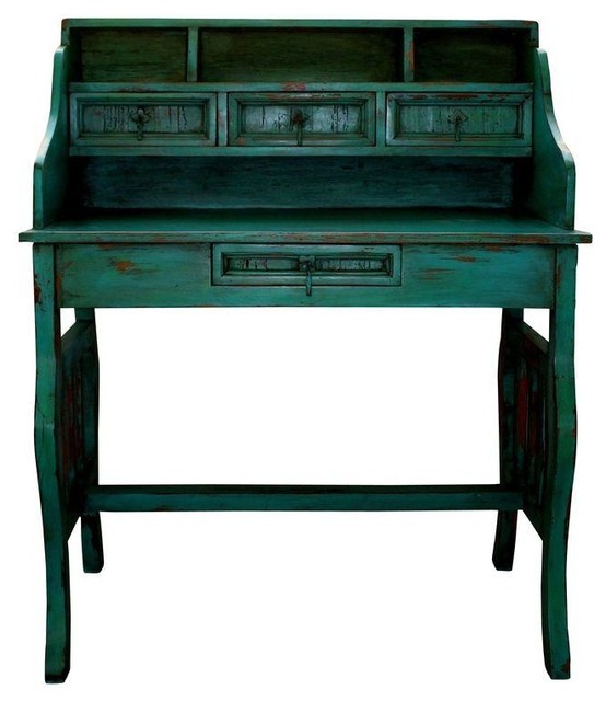 Used Mexican Turquoise Rustic Distressed Desk