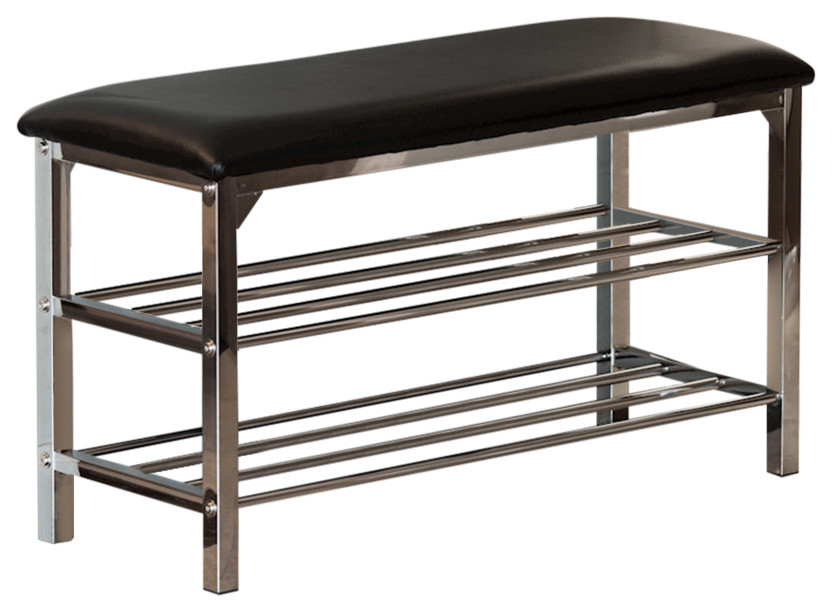 Danya B Black Leatherette Storage Entryway Bench With Chrome Frame