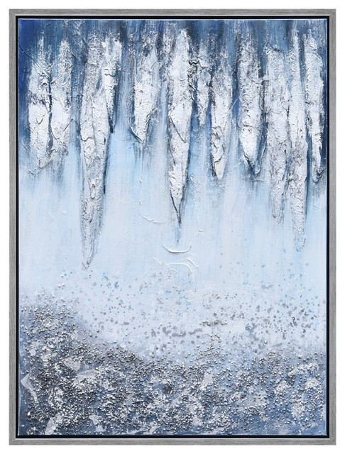 Blue And White Abstract Canvas Icicles Textured Metallic Hand Painted Wall Art Contemporary Paintings By Empire Art Direct