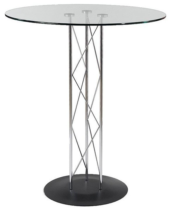 Eurostyle Trave-B 32 Inch Round Glass Bar Table in Chrome & Black