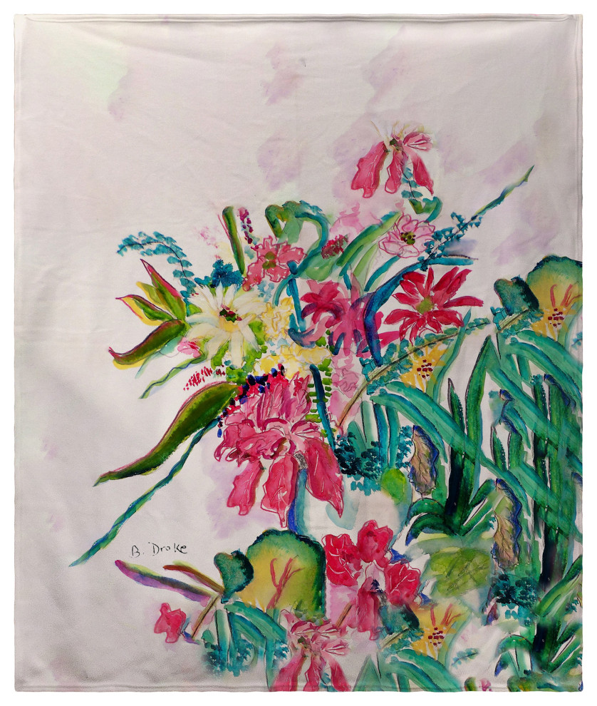 Betsy Drake Multi Floral Fleece Blanket